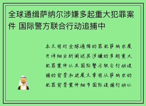 全球通缉萨纳尔涉嫌多起重大犯罪案件 国际警方联合行动追捕中